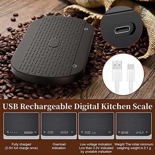 Coffee Scale with Timer, Rechargeable Espresso Coffee Scale, 3kg/0.1g High Precision Digital Scale, Kitchen Food Scale with Invisible Screen, Measures in g/oz/ml (Black-1) - Image 6