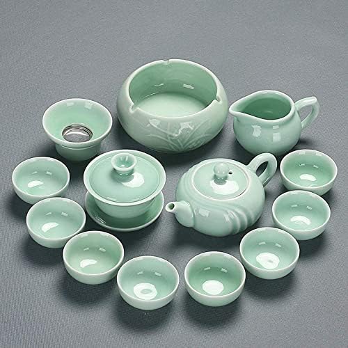 Chinese celadon exquisite ceramic tea set kettle tea cup plastic tray porcelain tea set travel tea set best gifts-D (H) by Unknown