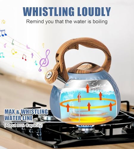 3.2Qt Stainless Steel Whistling Tea Kettle Stovetop, Blue - Image 3