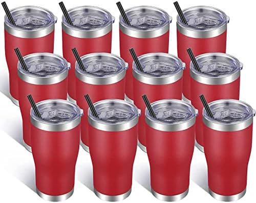 VEGOND 20oz Tumbler Stainless Steel Tumbler Cup with Lid And Straw Vacuum Insulated Double Wall Travel Coffee Mug(Brick Red 12 Pack) by VEGOND