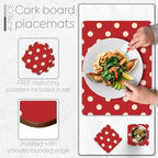 Set of 4 Heat Resistant Cork Placemats for Dining Table with Free Set of 4 Matching Drink Coasters Cream & Red Polkadot Design 16 x 12 Inches Cork Backed Hard Placemats (Red Polkadot) - Image 4