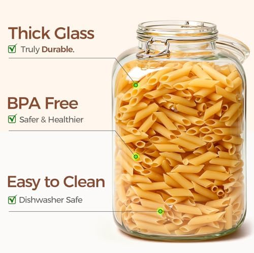 ComSaf Square Glass Jars with Airtight Lid 1.3 Gallon 2 Pack Large Canister - Image 4
