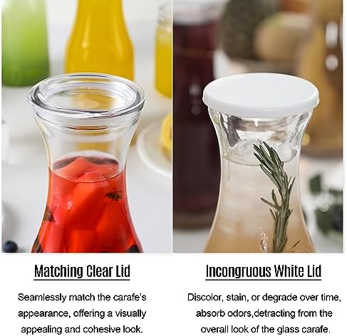 Set of 6 Glass Carafe with Lid, 1 Liter Beverage Serveware Carafe, Clear Glass Pitcher for Mimosa Bar, Brunch, Cold Water, Juice, Milk, Iced Tea, Lemonade - Image 4