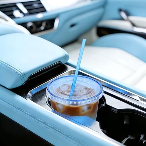 tchrules 100 Set 16oz Blue Round Bottom Plastic Cups with Lids and Straws - Image 6