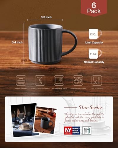 famiware Coffee Mug Set of 6, Star 12 oz Ceramic Mugs Cups Set with Handle - Image 4