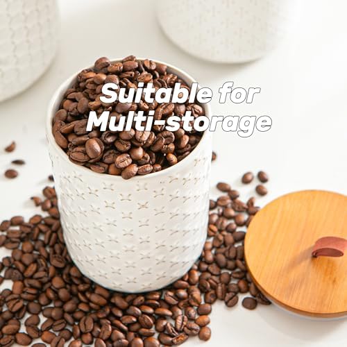 JOJUNO White Embossed Ceramic Canister 3 Piece with Airtight Bamboo Lid - Image 7