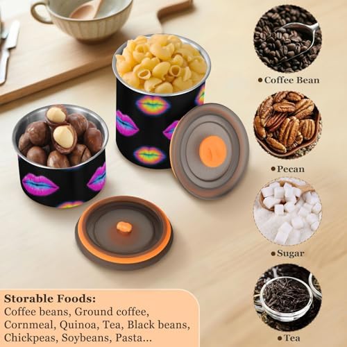 Colorful Fluorescent Neon Lips Designed Lid Storage Containers Stainless Steel Containers For Pantry Stackable Push Button Dry Food Canisters - Image 6