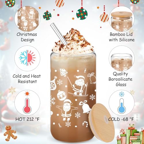 6 Pack Christmas Glass Cups Gifts, 16 oz Xmas Glass Tumbler, Fresh Style - Image 4