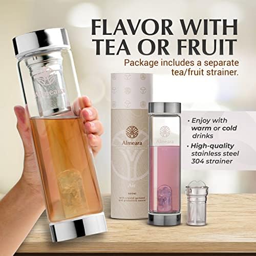 Almeara Crystal Water Bottle with Authentic Aquamarine Stones and Clear Quartz Removable Gemstones, Loose Leaf Tea Infuser - Relaxation, Healing & Spiritual Gifts for Women - Witchcraft Supplies - Image 5