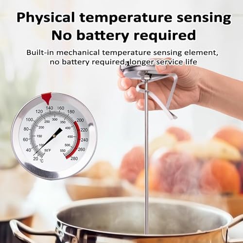 19.6" Long Stem Deep Fry Thermometer with Pot Clip, Mechanical Oil Temperature Gauge, 2.08" Dial Meat, Instant Read, 50-554℉ Range, for Deep Fry, Turkey, Grill - Image 3
