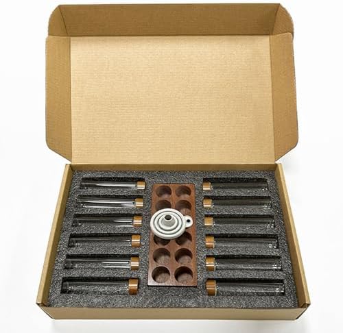 Coffee Bean Storage Tubes,12PCS Glass Vials w/Valve Cap,Wooden Stand&Funnel for Single Dose Brewing,22g Capacity Container by Unknown