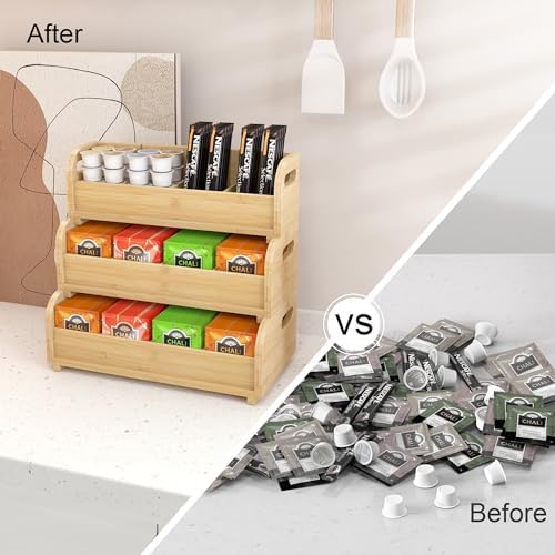 3-Tier Bamboo Tea Bag Organizer, Stackable Tea Holder for Countertop - Image 4