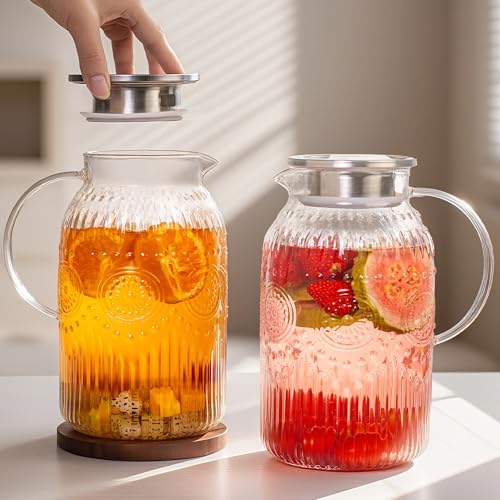 Bandesun Vintage Glass Pitcher with Lid, 128oz/ 1 Gallon Water Pitcher with Handle for Fridge Heat Resistant Borosilicate Water Jug, Carafe for Hot/Cold Coffee, Tea,Beverage 1Pack - Image 7