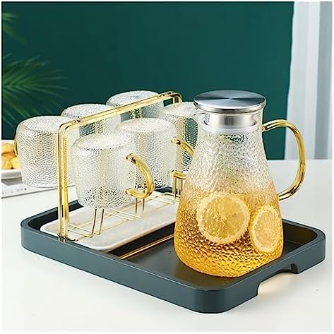 Water Pitcher Cold Kettle Glass Cold Water Cup Household Hammer Pattern high Temperature Resistant teapot Large Capacity Cold Kettle Set Water Jug(1800ml) - Image 6