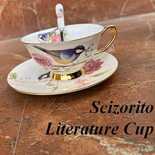 Honorable Coffee Cup Mug, Cappuccino, Tea Cup, with Saucer for Latte, Fine Bone Porcelain, Reactive Glaze, 6.8 Oz-1pcs (Vivid Bird) - Image 3