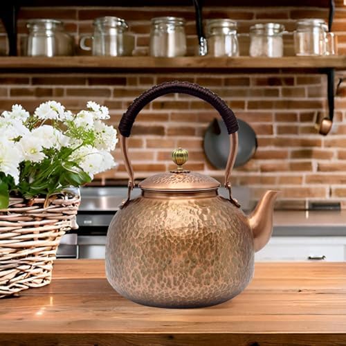 YJX Copper Tea Kettle For Stovetop, Japanese Style Non-Coating Pure Copper Teapot with Stainless Steel Infuser For Loose Tea, Large and Solid Tea Pot For 3-7 Cups (2000ml) - Image 2