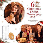 Fulmoon 6 Pcs 16 oz Nativity Scene Christmas Glass Cups with Lid and Straw - Image 4