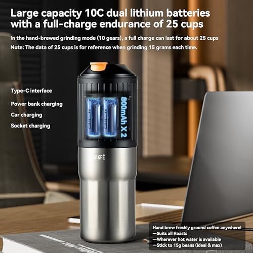 Portable Pour Over Coffee Maker, Rechargeable Electric Grinder with Stainless Steel Conical Burr, Integrated Hand Brew Kit with Stainless Steel Filter Dripper & Travel Mugs, for Camping, Outdoors - Image 6