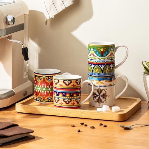 UNICASA Ceramic Coffee Mug Set of 4, 10 oz Colorful Cups with Handle, Boho Style for Latte, Cappuccino, Cocoa, Microwave & Dishwasher Safe - Image 5