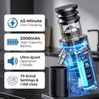 Electric Burr Coffee Grinder, Conical Burr Coffee Bean Grinder with 75 Settings, Rechargeable Espresso Grinder, Pour-Over, Drip & French Press, Portable & Easy to Clean - Image 4