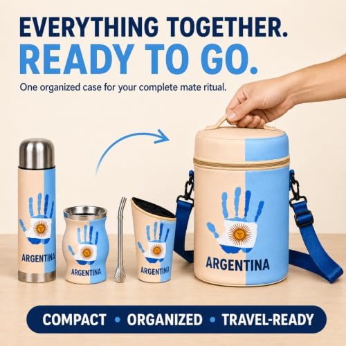 Argentine Yerba Mate Kit – Premium Stainless Steel Mate Cup & Bombilla Set with 750ml Vacuum Insulated Bottle, Yerba Container & Neoprene Bag – Authentic Argentine Design – Premium Gift Box - Image 4
