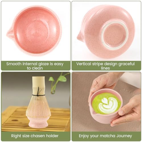 7 PCS Japanese Household Matcha Tea Kit for Traditional Tea Ceremony, with Handcrafted Bamboo Whisk Matcha Scoop Matcha Stand Matcha Bowl for Tea Lovers(Spraying powder) - Image 3