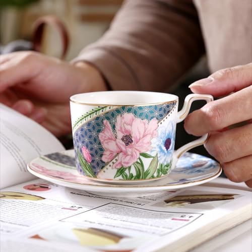 Coffee Cup Set with Saucer, Cup And Spoon, 200Ml Espresso Cups, Floral Ceramic Cups, Colorful Porcelain Coffee Mugs, Tea Cups, Mugs, Cappuccino Cups,Coffee cup g - Image 7