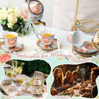Zhehao 20 Pcs Porcelain Tea Set for Adult, with Metal Holder, Retro - Image 4