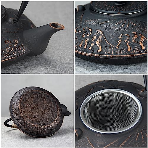 Cast Iron Teapot 1100ML Retro Elephant Japanese Style Classic Cast Iron Tea Kettle Elegant Color&Wonderful Workmanship Durable Construction for Ornament Gift Collection(Size:1100ml) - Image 2