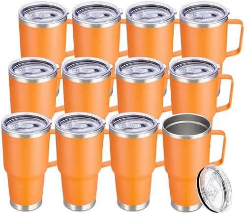30 oz Stainless Steel Tumblers Bulk with Handle and Lid, 12 Pack by CoolYoleb