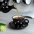 City to Cottage Handmade Black and White Polka Dot Ceramic 8.4oz/250ml | Cappuccino, Coffee, Tea Cup and Saucer, Unique Designer Pottery for Tea Lovers - Image 4