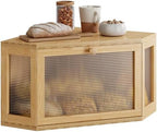 WOWLIVE Corner Bread Box, Bamboo Bread Storage with Acrylic Wavy Door by WOWLIVE