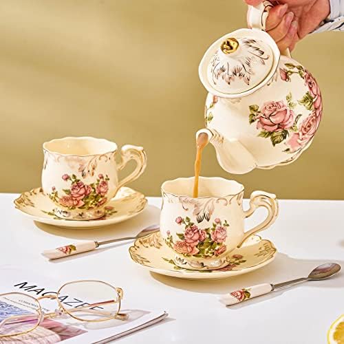 Tea Cups and Saucers Set of 4, 8 Oz (Pink Rose) - Image 5