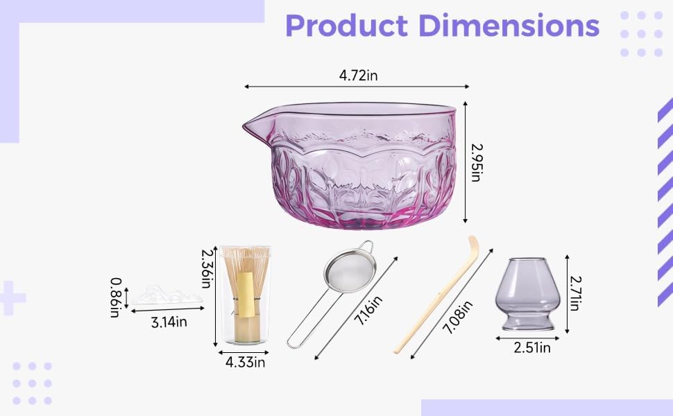 7 Pcs Pink Glass Matcha Tea Set, Japanese Style Bowl and Whisk Kit with Ergonomic Spout, Wood Whisk, Elegant Stand, Ceramic Holder, Sifter and Scoop for Green Tea Rituals - Image 2
