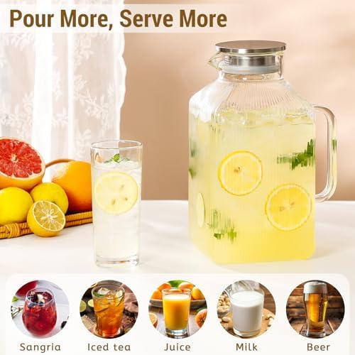 1 Gallon Square Classic Stripes Glass Pitcher with Lid, Pitchers for Fridge - Image 2