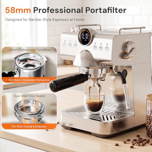 Kismile 20 Bar Espresso Machine with Milk Frother, Hot & Cold Brew Semi-Automatic Expresso Coffee Machine with Single & Double Shot, LED Display for Home Barista Latte and Cappuccino - Image 5
