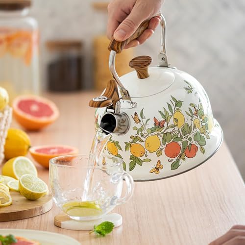 Stove Top Tea Kettle, 3L Stainless Steel Lemon Pattern Whistling Kettle with Anti-Hot Foldable Handle for Tea and Coffee, Stainless Steel Kettles - Image 6