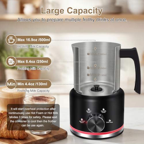 Milk Frother, 16.9 OZ Electric Milk Frother and Steamer, Black - Image 2