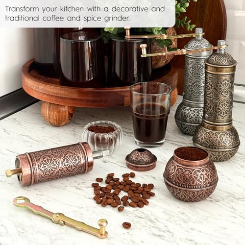 Decorative Manual Coffee Grinder, Zamak Conical Burr, Refillable Mill with Adjustable Coarseness, Handmade Turkish Mill with Handle,Hand Crank 18 cm-7.1 inch - Image 3