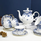 Bone China Tea Set for Adults, 13-Piece Blue and White Porcelain Tea Set for 4, Vintage Floral Tea Set With Teapot and Teaspoons, Tea Party Sets for Women Gift (Blue C) - Image 2