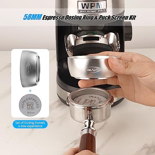 IKAPE 58MM Espresso Tamper Kit 6 IN 1 Silver, Coffee Tamper, Espresso Distributor, Magnetic Dosing Funnel, Puck Screen 2pcs, Espresso Knock Box & Station 2 IN 1 - Image 7