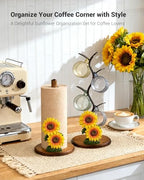 GAJ Sunflower Paper Towel Holder & Mug Tree - Modern Farmhouse Sunflower Decor for Kitchen Coffee Bar - Gifts for Women - 3D Yellow Stuff Decorative Accessories - Image 2