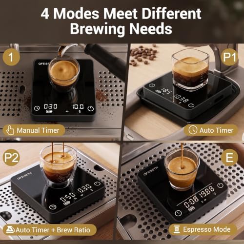 Mini Coffee Scale with Timer, 4 Brewing Modes, 0.1g Readability, 2kg Capacity, USB-C Rechargeable Espresso Scale with Auto Tare & Real-Time Brew Ratio, Black - Image 4