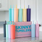 STRATA CUPS Multicolor Skinny Tumblers with Lids and Straws (12 pack) - 16oz Double Wall Acrylic Tumbler, Tall Matte Skinny Tumblers, Bulk with Free Straw Cleaner, Reusable Cups - Image 6