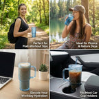 20 oz Blue Glass Tumbler with Lid and Straw, Glass Iced Coffee Cups, Spill-proof Glasses Tumbler with Handle, Hobnail Glasses Drinking Set of 4, Vintage Glassware for Cocktail, Smoothies - Image 6