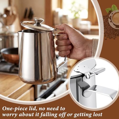2 Pcs 33 Oz/ 1 L Stainless Steel Pitcher with Lid Milk Frothing Jug - Image 6