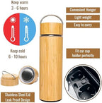 Bamboo Water Bottle Insulated Tea Tumbler for Men Birthday Gift, Women Travel Tea Set with Diffuser for Loose Tea Leaves, Stainless Steel Leak Proof Gift for Mom (15 oz) - Image 2