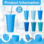 Honeydak 30 Pack Plastic Cups with Lids Straws,Gradient Blue Color - Image 3