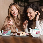 London Boutique Tea for One Teapot Teacup Saucer Set Afternoon Tea Set for 1 New Bone China Vintage Flora Gift for Women 350m (Turquoise) - Image 3
