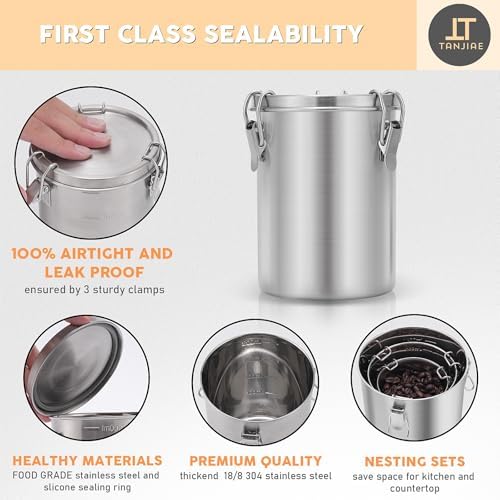 Tanjiae 4-Pack Compact Stainless Steel Airtight Canisters Sets for Small Kitchens | Metal Food Storage Containers with Lids Sealed - Keep Flour, Sugar, Coffee, Tea Fresh for Months (18+35+56+85 fl oz) - Image 3